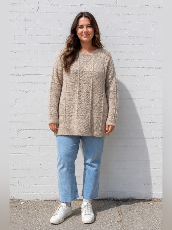 Lands' End Sweaters - Lands End Brown Tan Cable Knit Fisherman Crewneck Pullover Tunic Sweater Size XL
